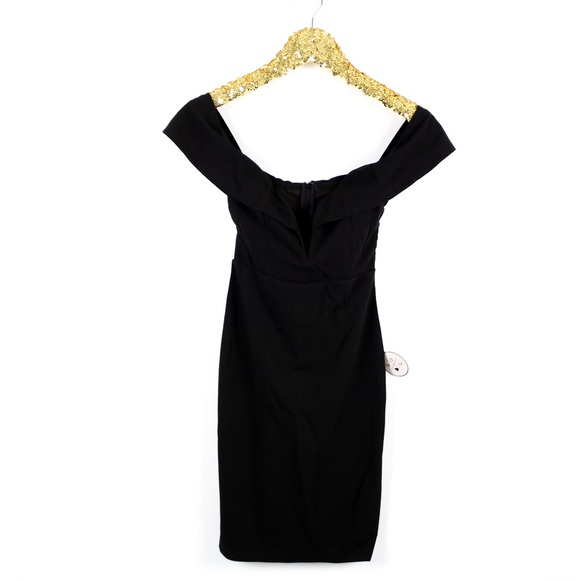 Black Bardot Plunge Bodycon Cocktail Short Dress - Picture 6 of 8